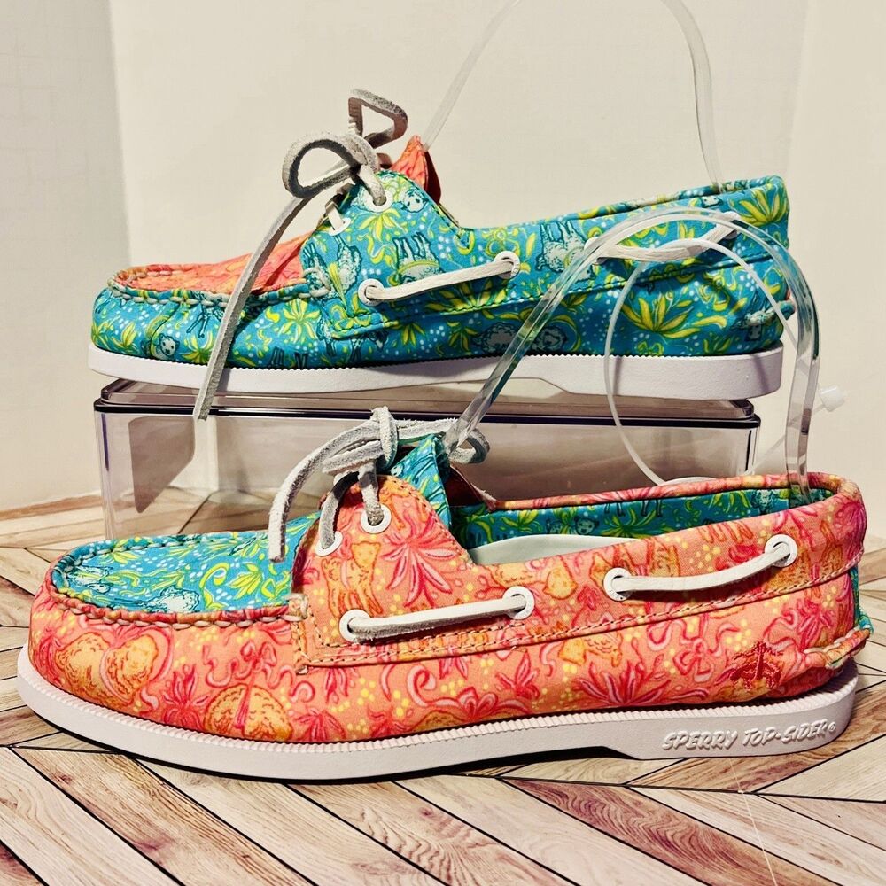 Sperry Topsider X Brooks Brothers Boat Shoes M 5.5 W 7 Pink Aqua Sheep $138